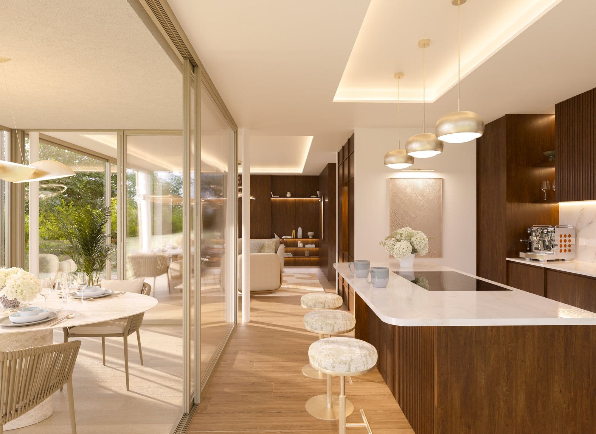 Cuisine et salle à manger ouvertes sur le jardin